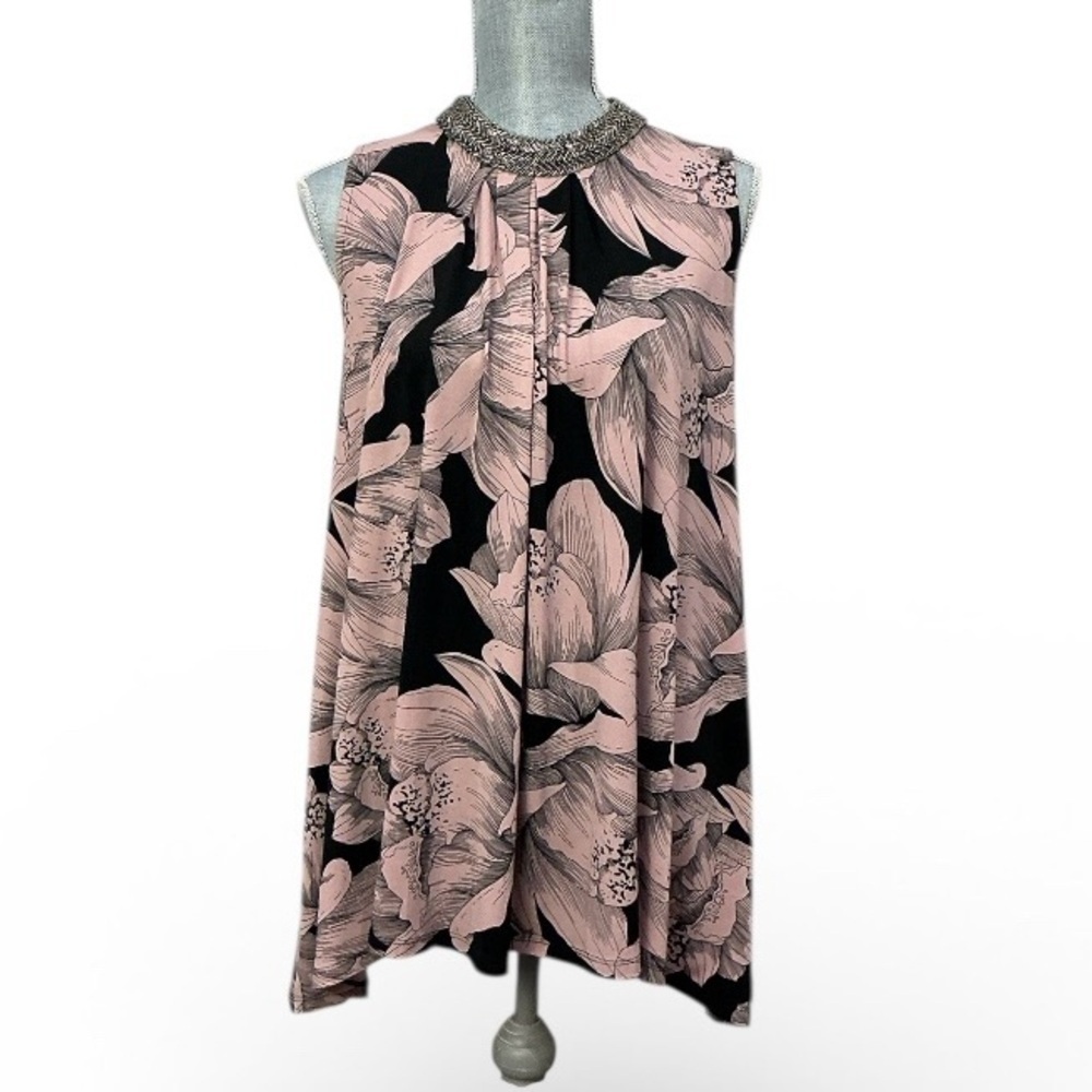 Alfani Dusty Pink & Black Floral Sleeveless tunic, size M